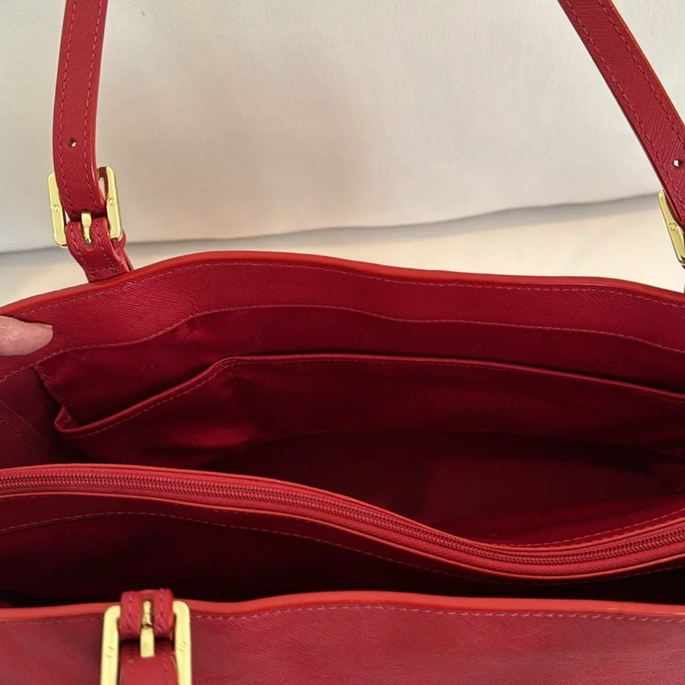 Tory Burch York Buckle Tote Saffiano Leather Kir Royale (Red)
